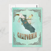 Vintage California State Map – Turquoise Blue Briefkaart (Voorkant / Achterkant)