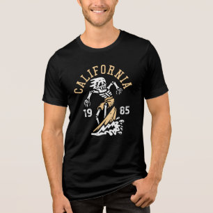 Vintage Californië 1985 Surfen Skeleton Beach Vib Tri-Blend Shirt