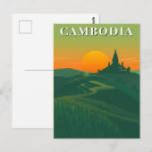 Vintage Cambodia Travel Rice Fields and Temple Briefkaart (Voorkant / Achterkant)
