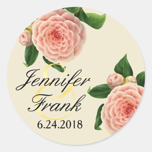 Vintage Camellia Botanisch Ronde Sticker (Voorkant)