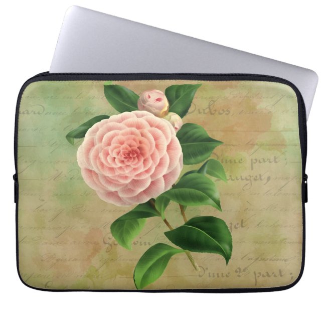 Vintage Camellia French Botanical Laptop Sleeve (Voorkant)