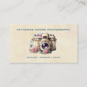 Vintage camera & bloemen waterverf fotografie Bu Visitekaartje