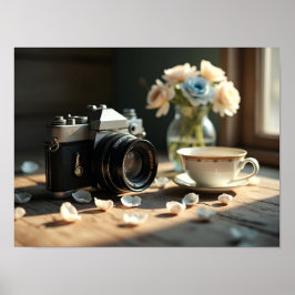 Vintage Camera En Koffiekop Ochtend Esthetiek Poster
