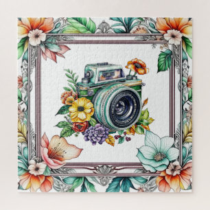 Vintage camera met mooie bloemen waterverf legpuzzel