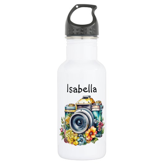 Vintage camera met mooie bloemen waterverf waterfles  (Voorkant)