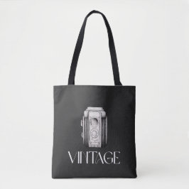 Vintage Camera Zwart Tote Bag
