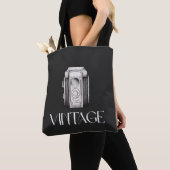 Vintage Camera Zwart Tote Bag (Dichtbij)