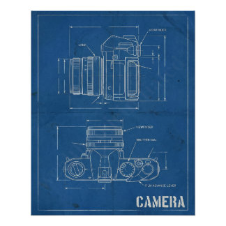 Vintage Camerablauwdruk – Retro Muurkunst Perfect Poster