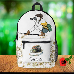 Vintage Camerameisje Bloemenschooltas Aangepaste N Bedrukte Rugzak