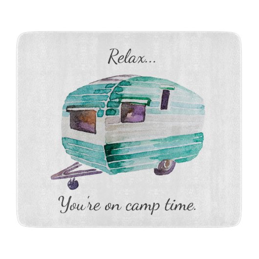 Vintage Camper Camping Cutting Board Snijplank (Voorkant)