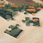 Vintage Camper Van Beach Sunset Illustration Legpuzzel (Zijkant)