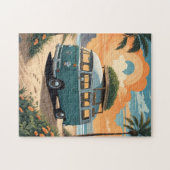 Vintage Camper Van Beach Sunset Illustration Legpuzzel (Horizontaal)