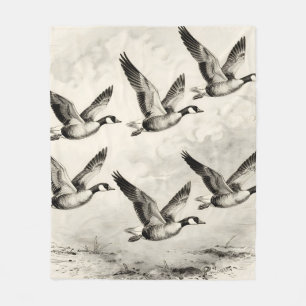 Vintage Canadese Ganzen in Vlucht Gravure Fleece Deken