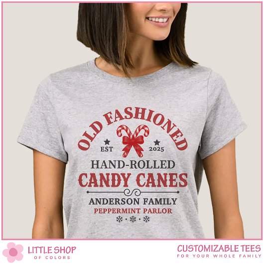 Vintage Candy Cane Customizable Family Christmas T-shirt