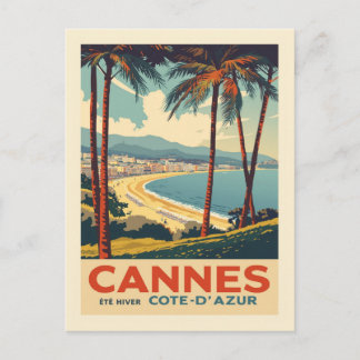 Vintage Cannes France Travel Poster Beach Briefkaart