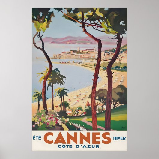 Vintage Cannes Reisposter Print, Franse Riviera Poster (Voorkant)