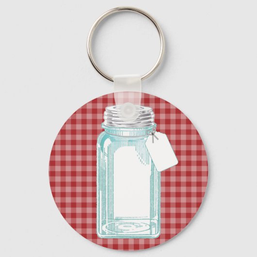 Vintage Canning Jar Red Gingham Sleutelhanger (Voorkant)