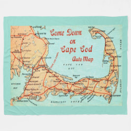 Vintage Cape cod Map Postcard Large Throw Fleece Deken