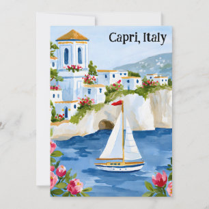 Vintage Capri Italië Aquarel Schilderij Amalfi Kus Kaart