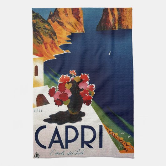 Vintage Capri Italy Travel Theedoek (Verticaal)