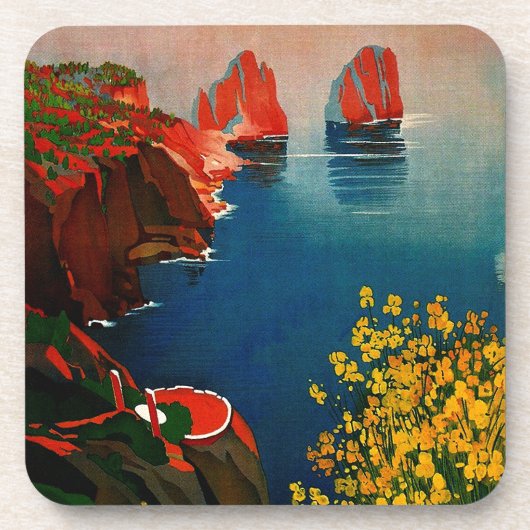 Vintage Capri L'Isola del Sole Italië Bier Onderzetter (Voorkant)