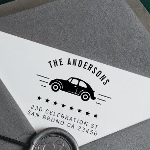 Vintage Car   Aangepast familienaam en retouradres Rubberstempel