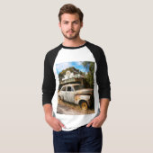 Vintage Car And Garage, Mens Raglan Tshirt (Voorkant volledig)
