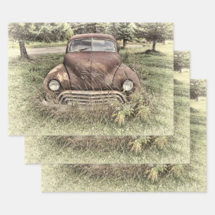 Vintage Car Antiek Old Rustic Sepia Inpakpapier Vel