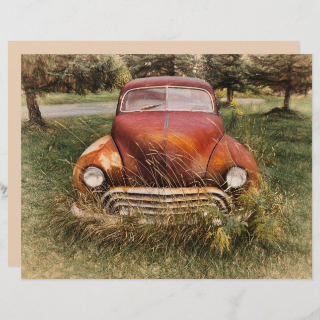 Vintage Car Antiek Red Old Rustic-ontkoppeling (Voorkant / Achterkant)