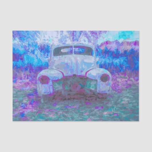 Vintage Car Antiek Rustic Blue Paars Decoupage Tissuepapier (Voorkant)