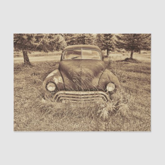 Vintage Car Antiek Rustic Sepia Brown ontkoppeling Tissuepapier (Voorkant)