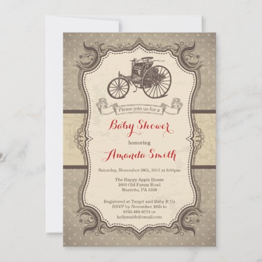 Vintage Car Baby shower Uitnodiging  Retro (Voorkant)