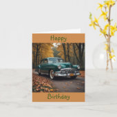 Vintage Car Birthday Kaart (Gele Bloem)