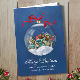 Vintage Car Blue Christmas Feestdagen Kaart