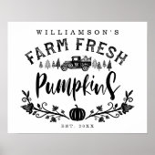 Vintage Car Boerderij Fresh Pumpkins Black & White Poster (Voorkant)