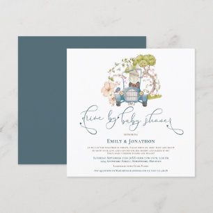Vintage Car Bunny Turquoise rijden met het Baby sh Kaart