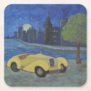 Vintage Car City Scene Party-Onderzetter Kartonnen Onderzetters