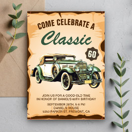 Vintage Car Classic Birthday Party Invitation Kaart