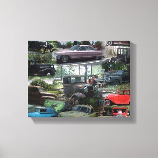 Vintage Car Collage Canvas Afdruk (Voorkant)