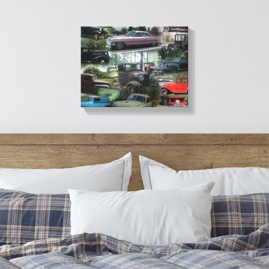 Vintage Car Collage Canvas Afdruk (Insitu (Slaapkamer))
