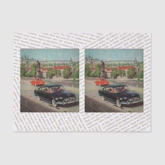 Vintage Car Decoupage Collage of Gift Tissuepapier (Voorkant)