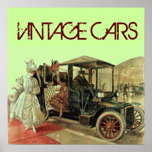 VINTAGE CAR, ELEGANTE LADIES CLASSIC AUTO Red Gree Poster