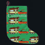 Vintage Car en Camper Thunder_Cove Kleine Kerstsok<br><div class="desc">Vintage-auto die een RV-camperwagen trekt op vakantiereis om zich aan te passen,  personaliseren door over te stappen op jouw naam</div>