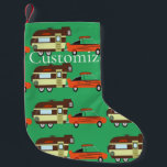 Vintage Car en Camper Thunder_Cove Kleine Kerstsok<br><div class="desc">Vintage-auto die een RV-camperwagen trekt op vakantiereis om zich aan te passen,  personaliseren door over te stappen op jouw naam</div>