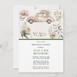 Vintage Car Floral Bridesmaids Luncheon Kaart