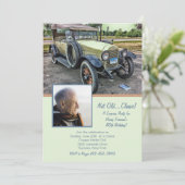 Vintage Car Foto Birthday Party Invitation Kaart (Staand voorkant)