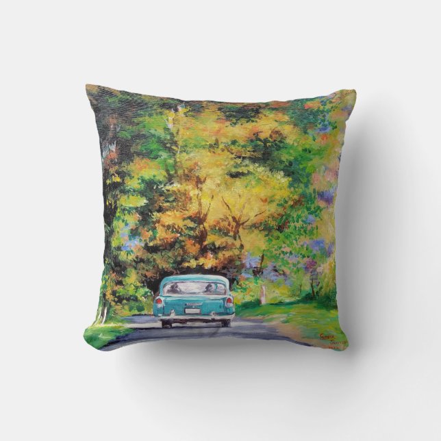 Vintage Car Herfst Ride Landscape Kussen (Voorkant)
