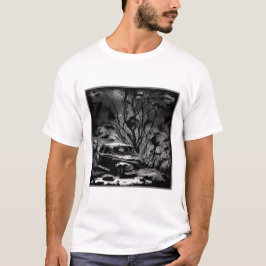 Vintage Car in the Shadows of Dread" T-shirt