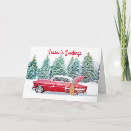 Vintage Car Kerstmis Kaart
