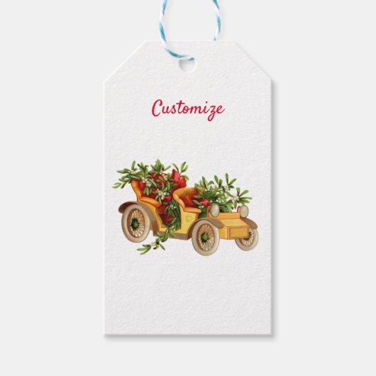 Vintage Car Kerstmis Mistletoe Thunder_Cove Cadeaulabel (Voorkant)